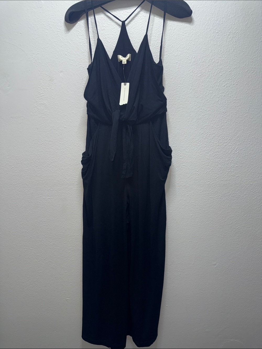 Anthropologie Black Strappy Wide-Leg Jumpsuit with Tie Waist